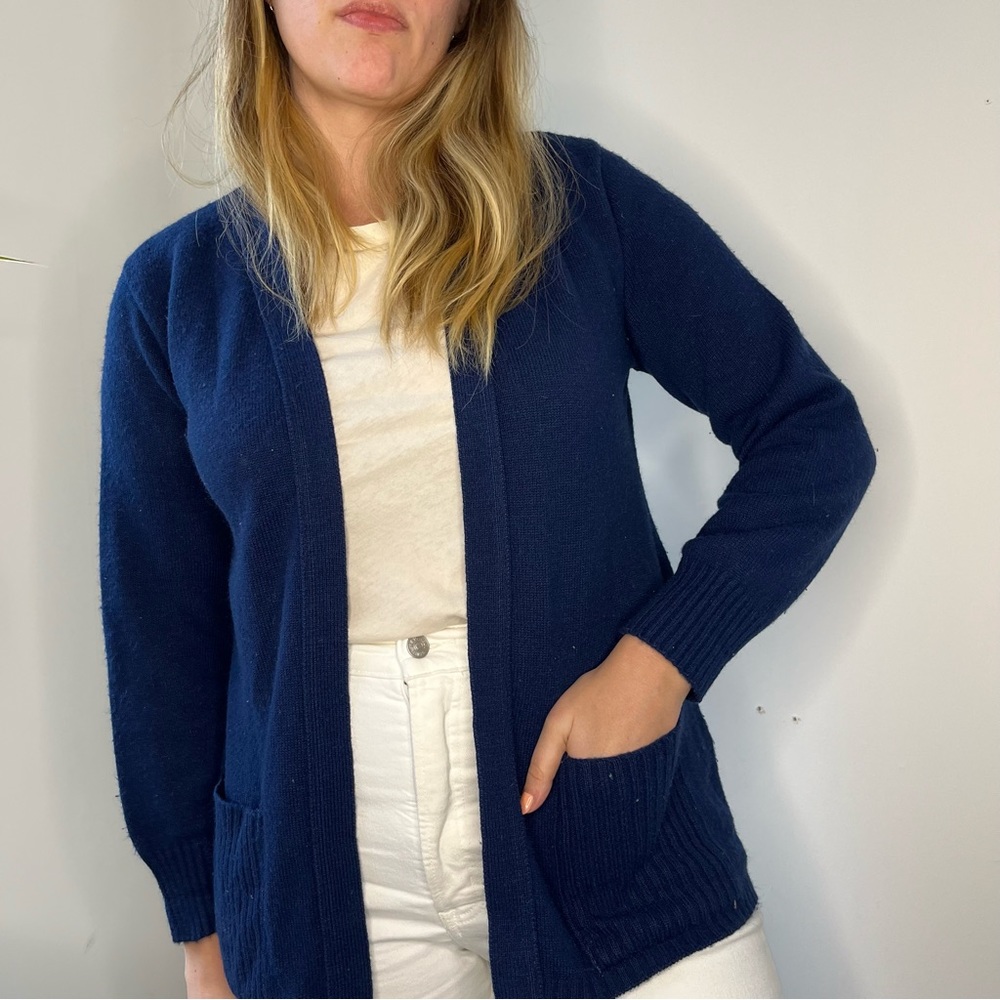 Vintage Sears Navy Blue Open Front Sweater Cardigan with Pockets